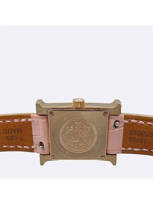 HH1 174 Rose Gold Diamond Setting H Hour Pink Alligator Leather Band Women s Watch - HERMES - BALAAN 4