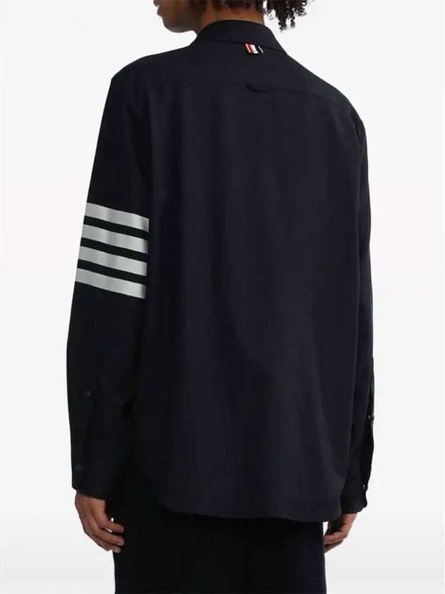 4 Bar Stripe Plain Weaving Wool Long Sleeve Shirt Navy - THOM BROWNE - BALAAN 6