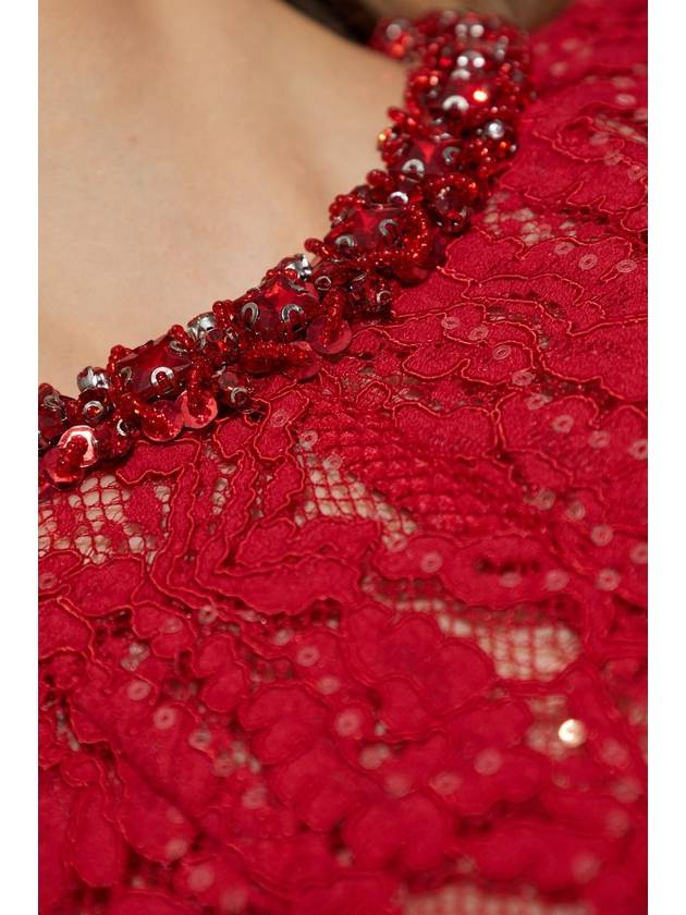 Self Portrait Lace Dress With Shimmering Crystals, Women's, Red - SELF PORTRAIT - BALAAN 5