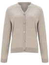 Glitter Notch Neck Knit Cardigan Beige - CALLAITE - BALAAN 1