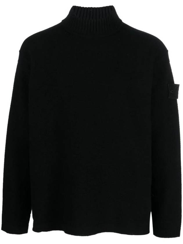 Ghost Piece Mock Neck Virgin Wool Knit Top Black - STONE ISLAND - BALAAN 1