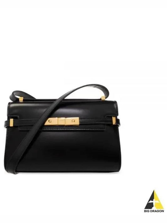 Manhattan Mini Embossed Gold-Tone Logo Leather Cross Bag Black - SAINT LAURENT - BALAAN 2