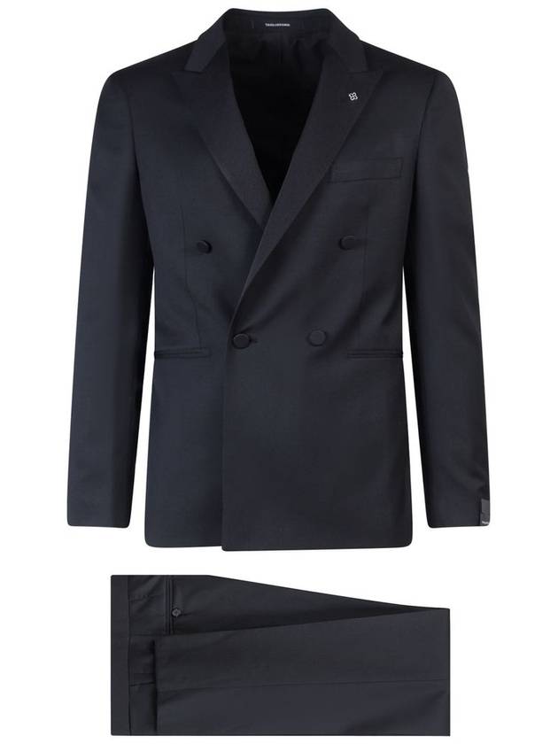 Black Double-Breasted Tuxedo Suit With Covered Buttons In Virgin Wool Man - TAGLIATORE - BALAAN 1