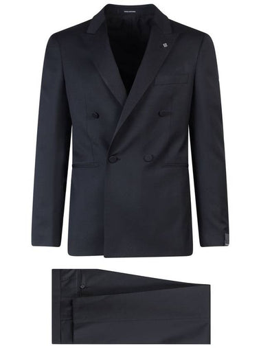 Black Double-Breasted Tuxedo Suit With Covered Buttons In Virgin Wool Man - TAGLIATORE - BALAAN 1