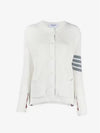 Cotton Jersey Flower 4 Bar V Neck Cardigan White - THOM BROWNE - BALAAN 2