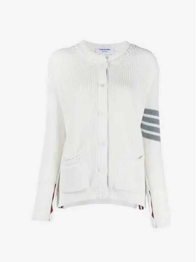 Cotton Jersey Flower 4 Bar V Neck Cardigan White - THOM BROWNE - BALAAN 2