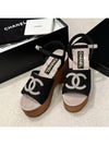 Wood wedge heel sandals fabric calfskin ankle strap CC logo - CHANEL - BALAAN 2