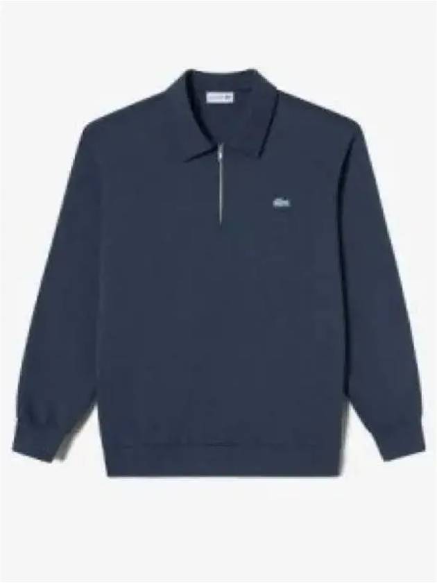 Men s Color Croc Collar Half Zip Up T Shirt Melange Indigo - LACOSTE - BALAAN 1