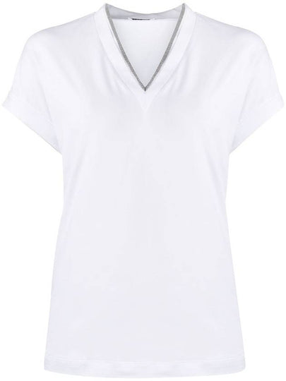 Monilli V-Neck Short Sleeve T-Shirt White - BRUNELLO CUCINELLI - BALAAN 2