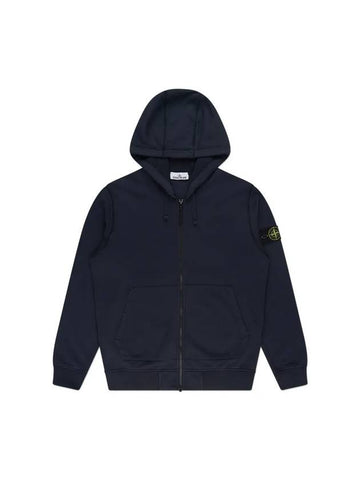 Garment Dyed Cotton Fleece Full Zip Hooded Jacket Navy - STONE ISLAND - BALAAN 1