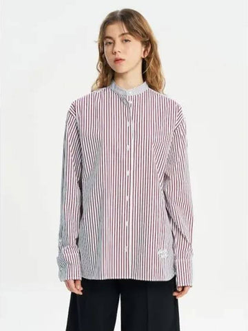 Women s oversized boxy fit shirt blouse southern striped cotton logo lettering embroidery red white domestic product - MAISON KITSUNE - BALAAN 1