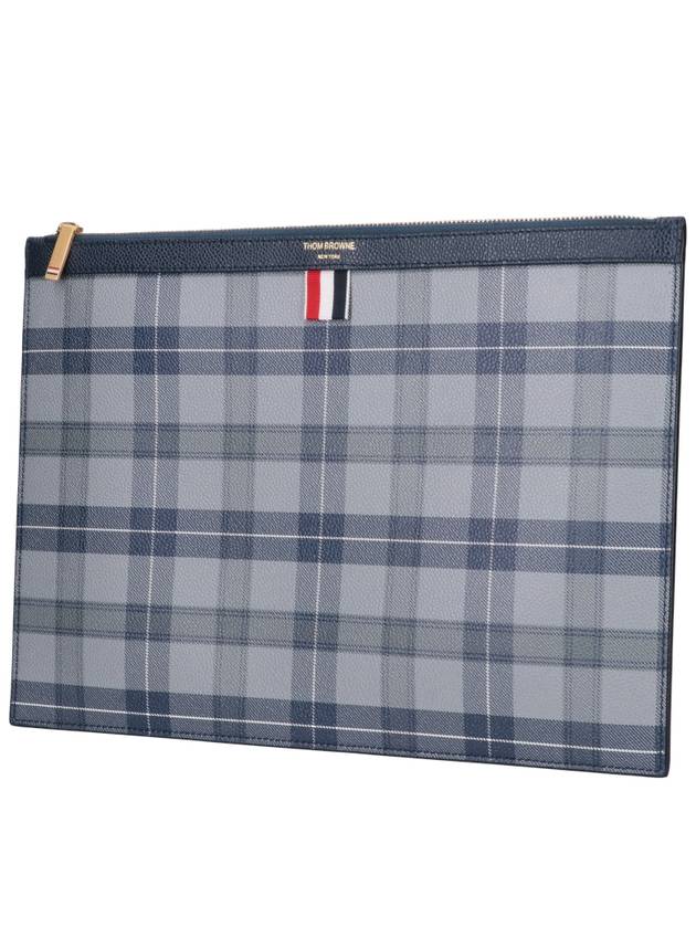 Tartan Pebble Grain Leather Clutch Bag Grey - THOM BROWNE - BALAAN 3