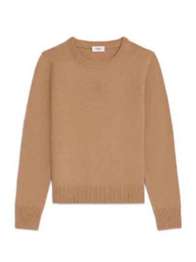 Triomphe Jacquard Crew Neck Heritage Cashmere Knit Top Camel - CELINE - BALAAN 2