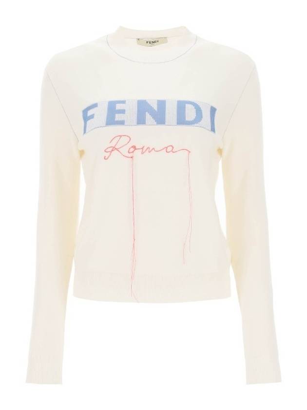 Logo Cashmere Blend Knit Top White - FENDI - BALAAN 2