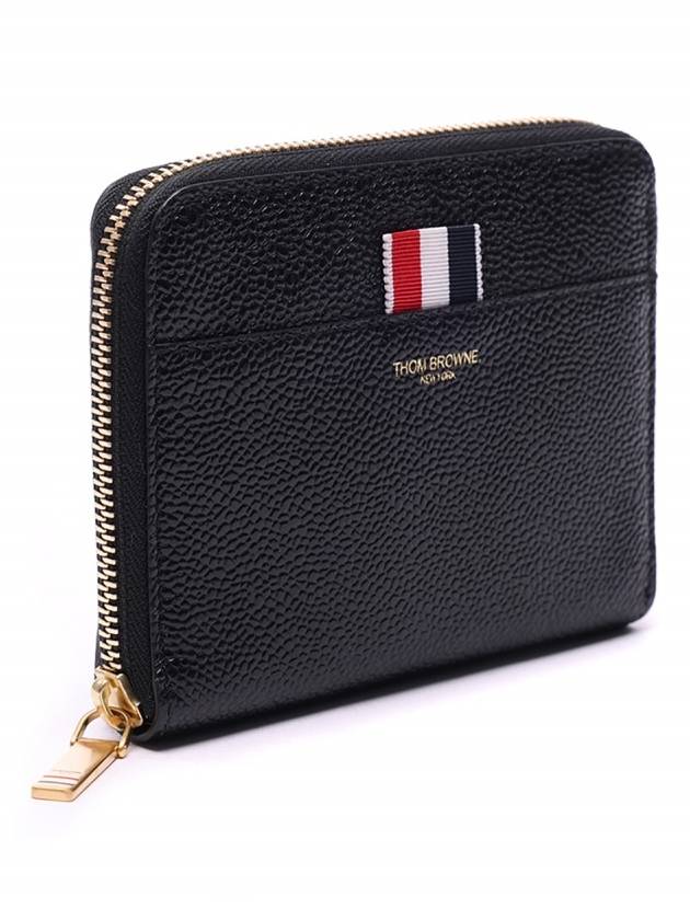 Three Stripes Pebble Grain Zipper Round Half Wallet Black - THOM BROWNE - BALAAN 5