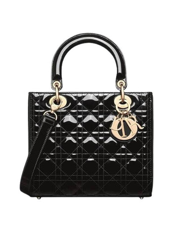 Lady Patent Cannage Medium Calfskin Tote Bag Black - DIOR - BALAAN 1