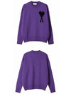 Big Heart Logo Wool Knit Top Purple Black - AMI - BALAAN 6