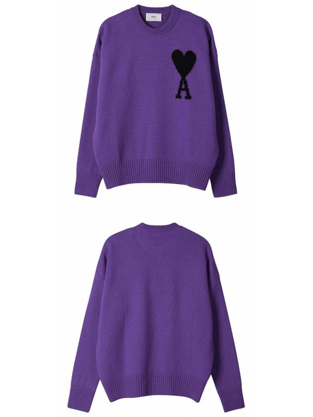 Big Heart Logo Wool Knit Top Purple Black - AMI - BALAAN 6