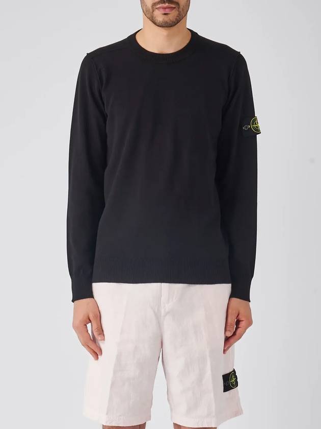 Crewneck Soft Cotton Knit Top Black - STONE ISLAND - BALAAN 7