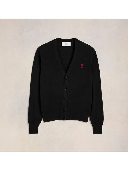 Red Heart Logo Merino Wool Cardigan Black - AMI - BALAAN 2