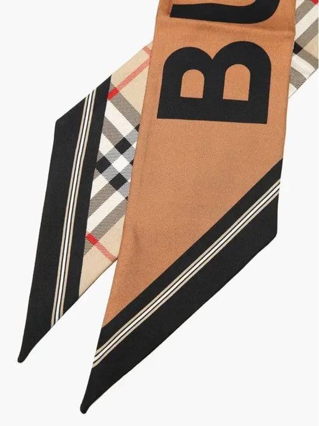 Vintage Check Logo Print Silk Skinny Reversible Scarf Archive Beige - BURBERRY - BALAAN 4