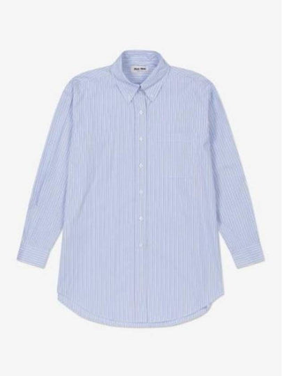 Logo Patch Stripe Cotton Long Sleeve Shirt Blue - MIU MIU - BALAAN 2