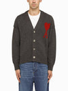 Heart Logo V Neck Wool Cardigan Heather Grey - AMI - BALAAN 4