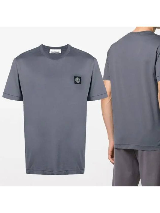 Logo Patch Short Sleeve T-Shirt Blue Grey - STONE ISLAND - BALAAN 2