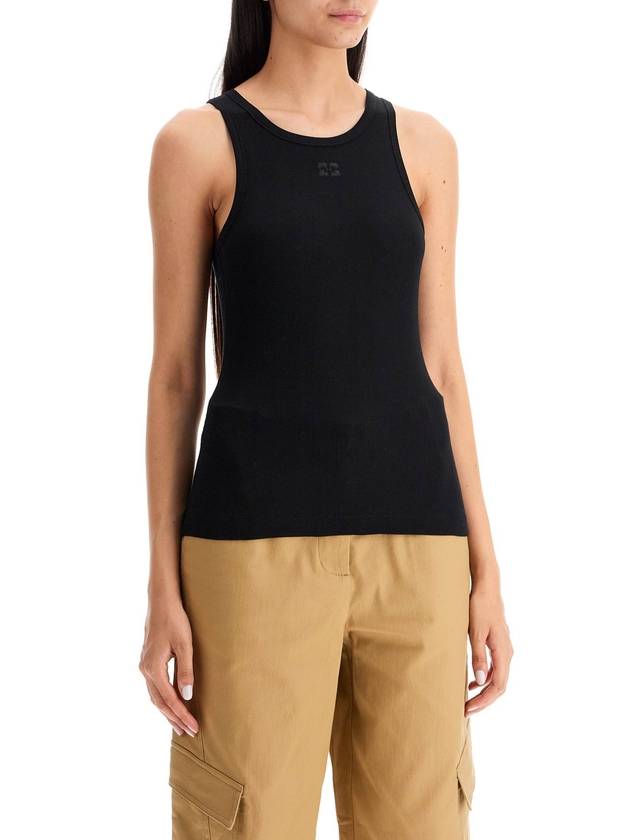 Ribbed Organic Cotton Sleeveless Black - GANNI - BALAAN 3