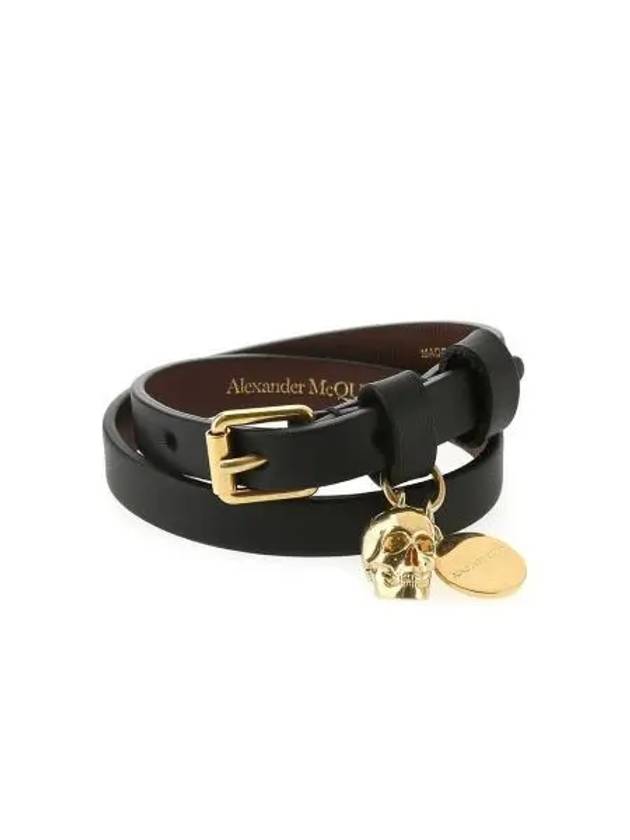 Gold Hardware Skull Buckle Leather Bracelet Black - ALEXANDER MCQUEEN - BALAAN 2