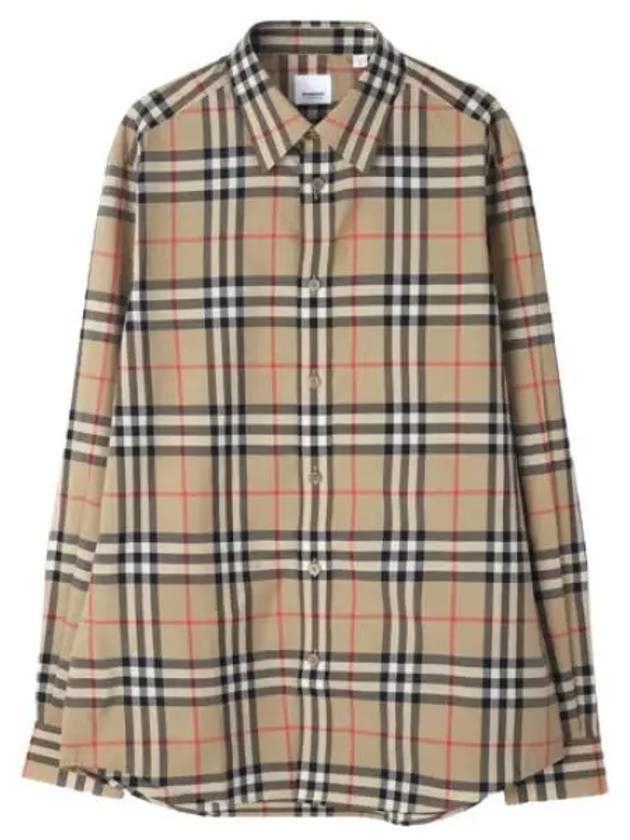 Checked Cotton Poplin Shirt Men s Long Sleeve - BURBERRY - BALAAN 1