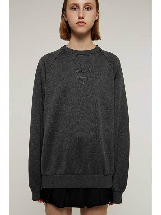 Logo Crew Neck Sweatshirt Dark Grey - PRADA - BALAAN 2