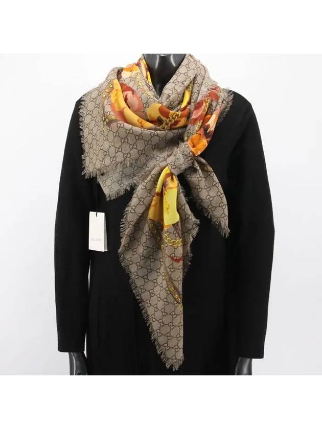 GG Flower Square Shawl Wool Muffler Yellow - GUCCI - BALAAN 2