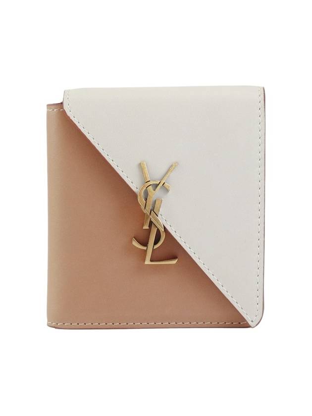 Women's Jamie Fold Monogram Bicolor Half Wallet Beige - SAINT LAURENT - BALAAN 2