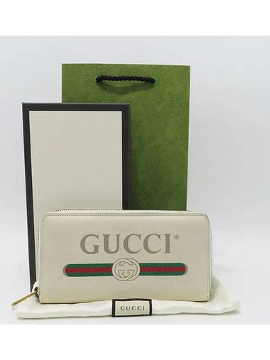 496317 Ivory leather vintage classic belted logo print zip up long wallet - GUCCI - BALAAN 1