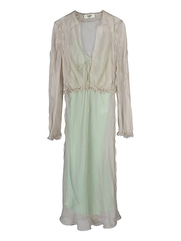 Chiffon Layered Silk Long Dress White - FENDI - BALAAN 11