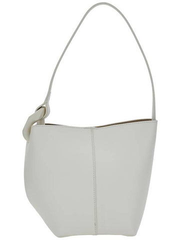 'Corner Small Bucket' White Shoulder Bag With Metal Knot Detail In Leather  Woman - JW ANDERSON - BALAAN 1