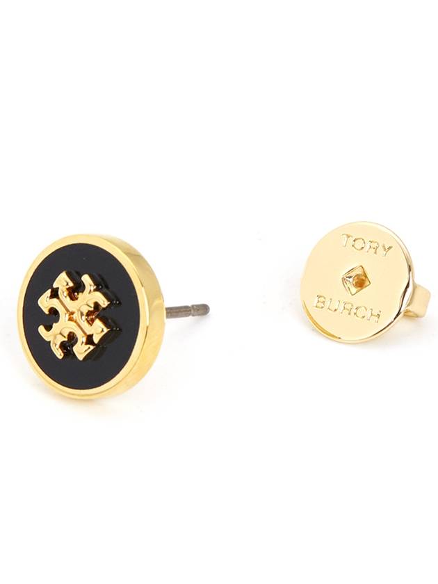 Kira Enamel Circle Stud Earrings Black Gold - TORY BURCH - BALAAN 8