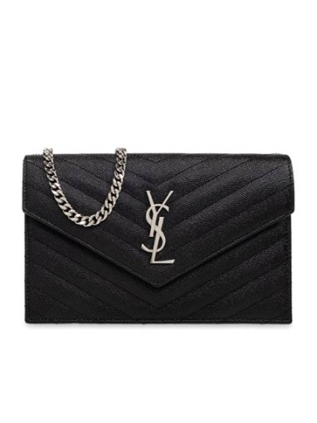 Cassandre Envelope Chain Shoulder Bag In Grain De Poudre Leather Noir - SAINT LAURENT - BALAAN 3