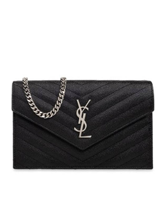 Cassandra envelope chain shoulder bag silver logo black 742920 BOW02 1000 - SAINT LAURENT - BALAAN 2