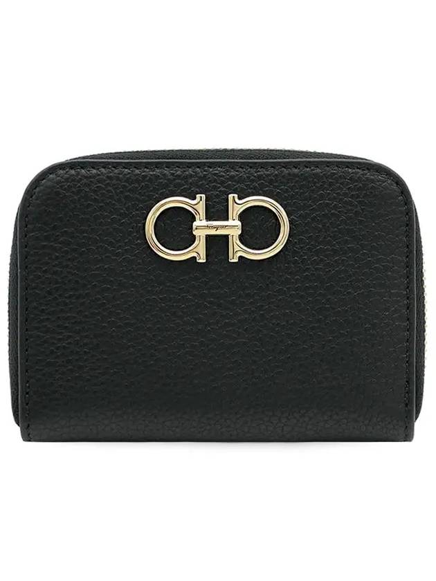 Women's Gancini Logo Zipper Card Wallet Black - SALVATORE FERRAGAMO - BALAAN 3