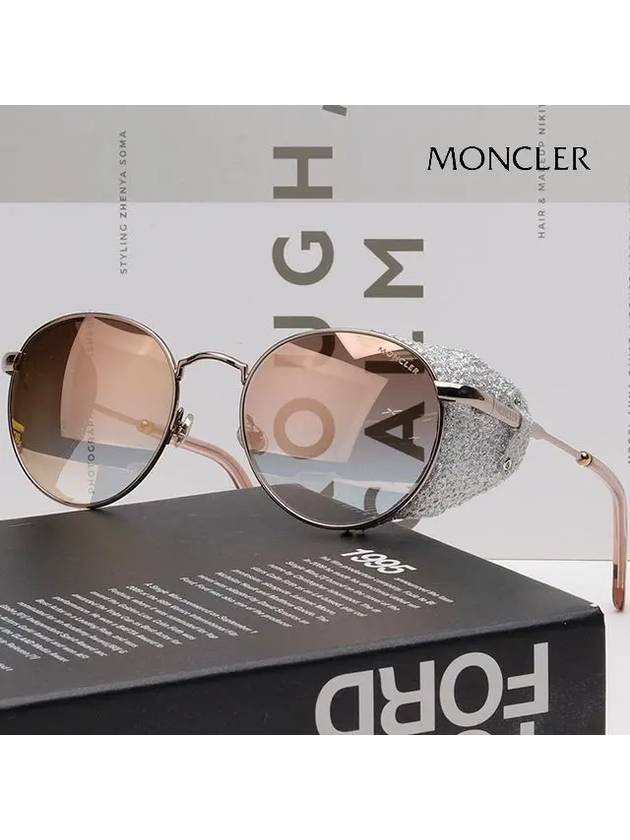 Eyewear Round Metal Leather Strap Sunglasses Rose - MONCLER - BALAAN 3