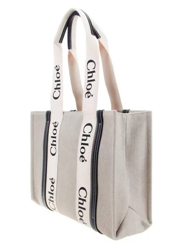 Woody Canvas Medium Tote Bag White Navy - CHLOE - BALAAN 3