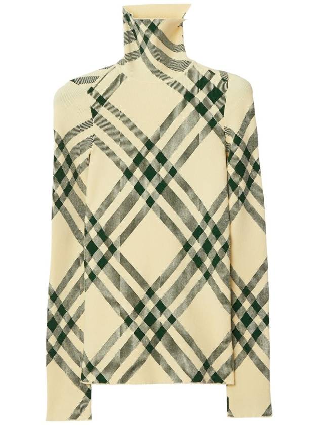 Check Pattern High Neck Knit Top Green - BURBERRY - BALAAN 2