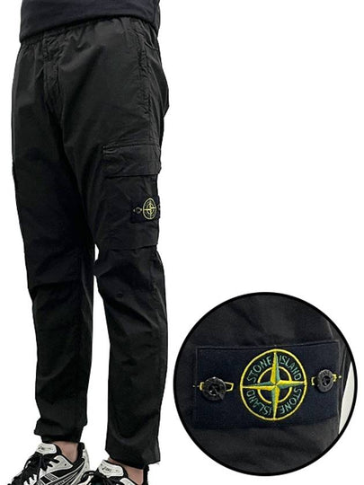 Stretch Cotton Tela Paracadute Cargo Straight Pants Black - STONE ISLAND - BALAAN 2