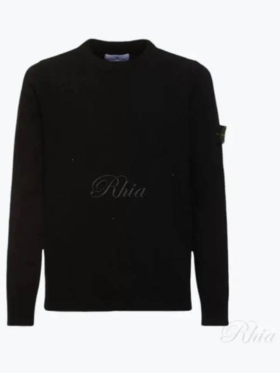 Men's Logo Patch Crew Neck Soft Cotton Knit Top Black - STONE ISLAND - BALAAN 2