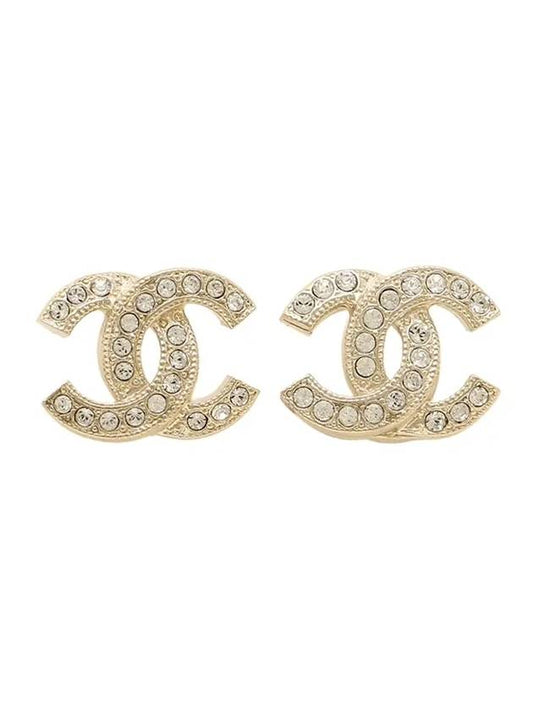 Crystal Metal Strass Earrings Gold - CHANEL - BALAAN 1