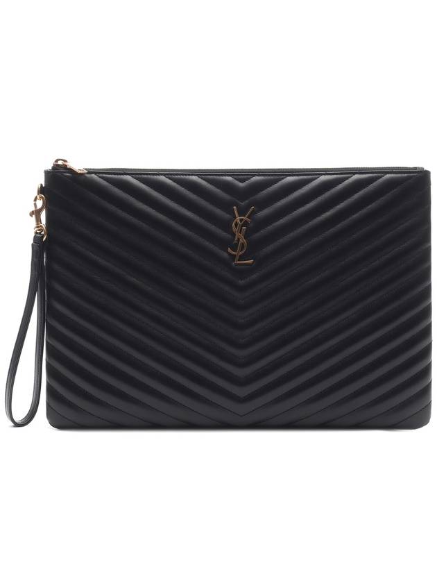 Gold Monogram Document Holder In Matelasse Leather Black - SAINT LAURENT - BALAAN 2