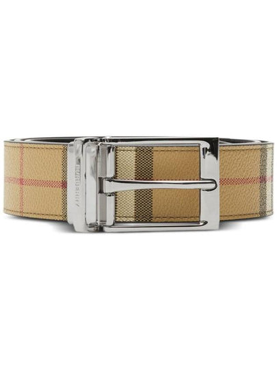 Square Buckle Check Reversible Coated Fabric Leather Belt Beige - BURBERRY - BALAAN 2