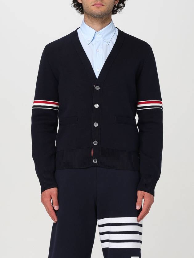 Milano Stitch Sprite Armband Cotton V-neck Cardigan Navy - THOM BROWNE - BALAAN 2